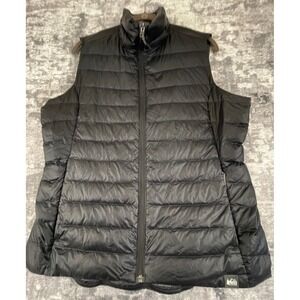REI Down Puffer Vest Black FullZip Collared Outdoor Lightweight Layering Women L